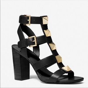 Michael Kors Wren Leather Pyramid Studded Heeled Gladiators - 5.5